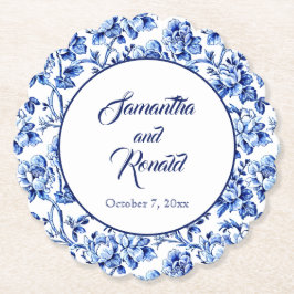 Elegant Blue White Floral Toile Hochzeit Untersetzer