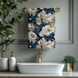 Elegant blue white flowers chic modern bath towel  badhandtuch set