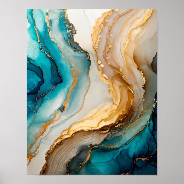 Elegant Blue White Gold Chic Agate Marble Poster (Vorne)