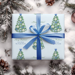 Elegant Blue & White Holidays Baum Frohe Weihnacht Geschenkpapier