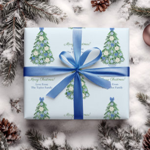 Elegant Blue & White Holidays Baum Frohe Weihnacht Geschenkpapier
