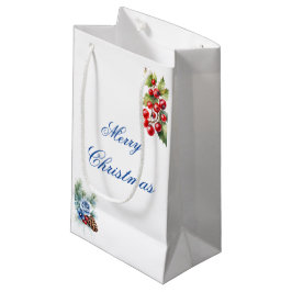 Elegant Blue White Holly Berries Frohe Weihnachten Kleine Geschenktüte
