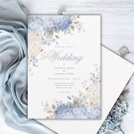 Elegant Blue White Hydrangeas Wedding Invitation Einladung