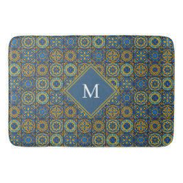 Elegant blue& white Moroccan custom monogram Badematte