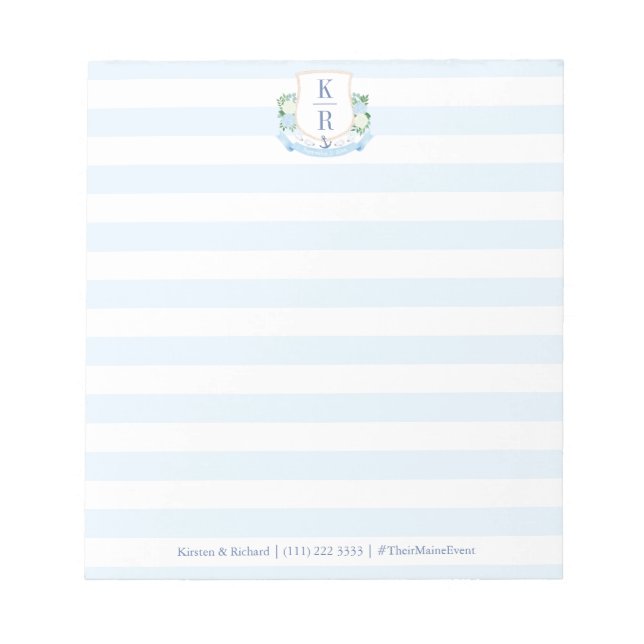 Elegant Blue White Nautical Monogram Wedding Notizblock (Vorderseite)