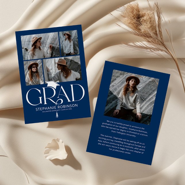 Elegant Blue & White Photo Collage Graduation Ankündigung (Von Creator hochgeladen)
