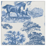 Elegant Blue White Rustic Horses Toile  Stoff