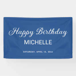 Elegant Blue White Script Happy Birthday Banner