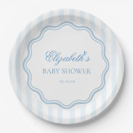 Elegant Blue White Stripes Wavy Scalloped Frame Pappteller