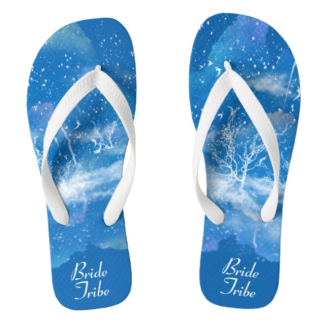 Elegant Blue White Wedding Bride Tribe Flip Flops (Fußbett)