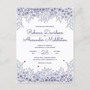 Elegant Blue White Wedding Einladungspostkarte