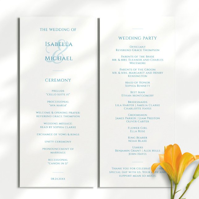 Elegant Blue White Wedding Programm (Von Creator hochgeladen)