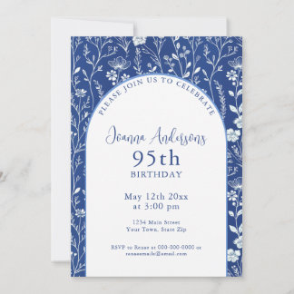 Elegant Blue Wildblume 95. Geburtstagsparty Einladung