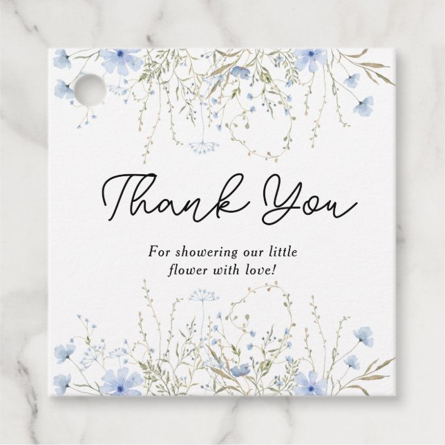 Elegant Blue Wildblume Little Girl Baby Shower Geschenkanhänger (Vorderseite)