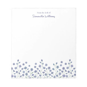 Elegant Blue Wildblume Personalisiert Notepad Notizblock
