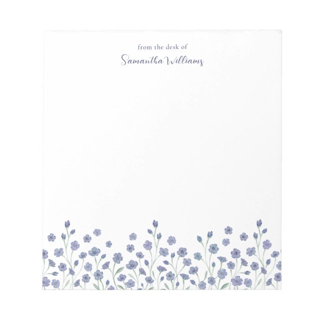 Elegant Blue Wildblume Personalisiert Notepad Notizblock (Vorderseite)