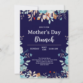 Elegant Blue Wildblumen Blue Mother Day Brunch Einladung