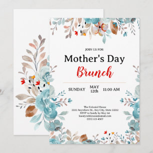 Elegant Blue Wildblumen Chic Mother Day Brunch Einladung