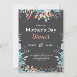 Elegant Blue Wildblumen Mint Mother Day Dinner Einladung