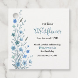 Elegant Blue Wildflower 1st Birthday Party Geschenkanhänger