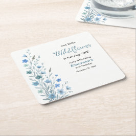 Elegant Blue Wildflower 1st Birthday Party Rechteckiger Pappuntersetzer