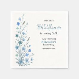 Elegant Blue Wildflower 1st Birthday Party Serviette