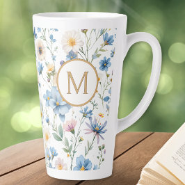 Elegant Blue Wildflower Pattern Botanical Monogram Milchtasse