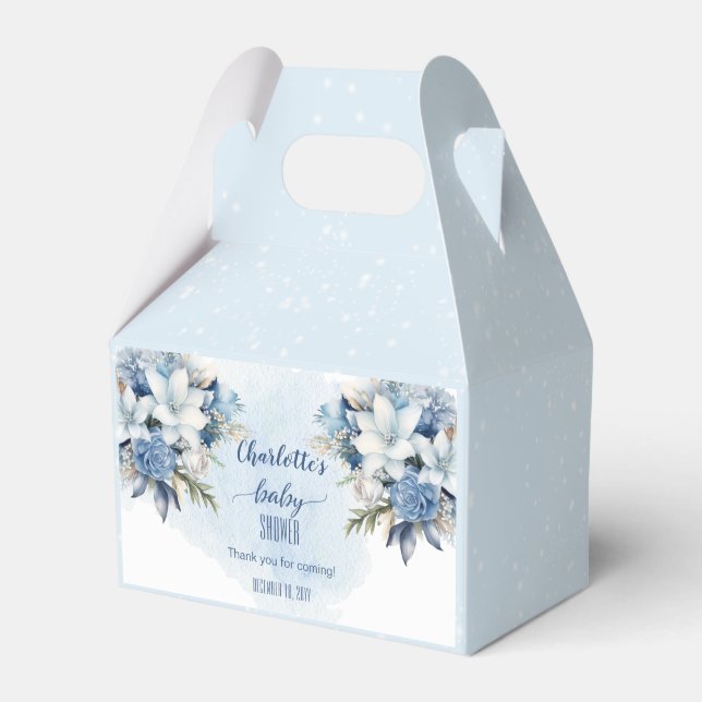 Elegant Blue Winter Floral Boy Baby Shower Geschenkschachtel (Vorderseite)