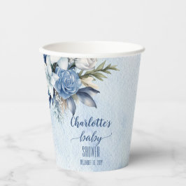 Elegant Blue Winter Floral Boy Baby Shower Pappbecher