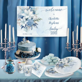 Elegant Blue Winter Floral Boy Baby Shower Pappbecher