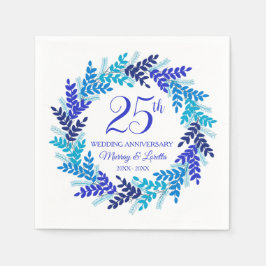 Elegant Blue Wreath 25-jähriges Party Napkins Serviette