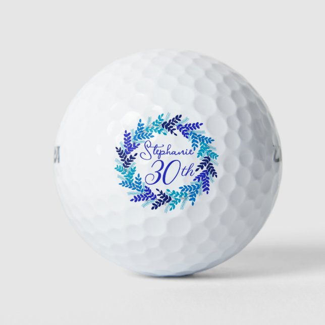 Elegant Blue Wreath 30. Geburtstag Golfball (Vorderseite)