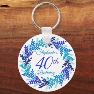 Elegant Blue Wreath 40. Geburtstag Schlüsselanhäng Schlüsselanhänger