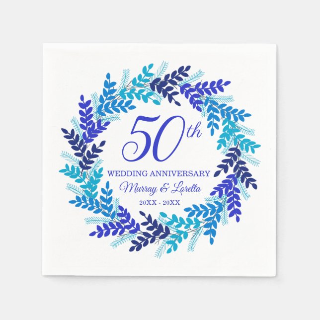 Elegant Blue Wreath 50 Jahre Party Napkins Serviette (Vorderseite)