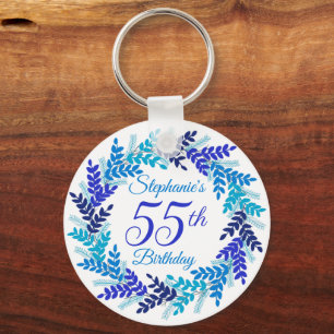 Elegant Blue Wreath 55. Geburtstag Schlüsselanhänger