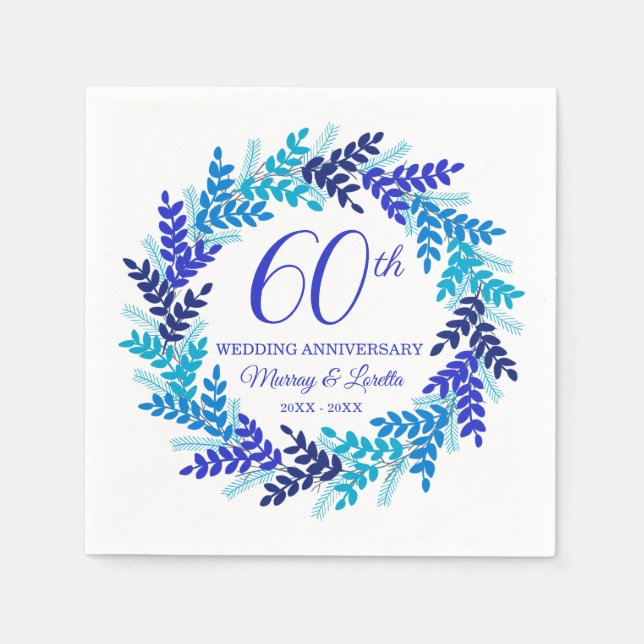 Elegant Blue Wreath 60-jähriges Party Napkins Serviette (Vorderseite)