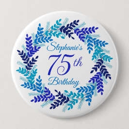 Elegant Blue Wreath 75. Geburtstag Button