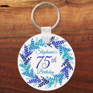 Elegant Blue Wreath 75. Geburtstag Schlüsselanhänger