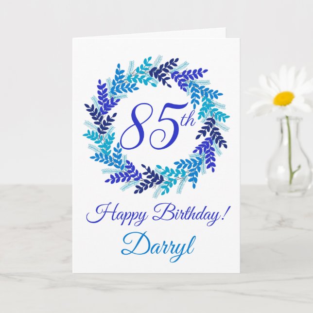 Elegant Blue Wreath 85. Geburtstag Karte (Kleine Pflanze)