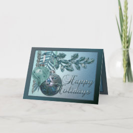 Elegant Blue X-Mas Ornaments Feiertagskarte