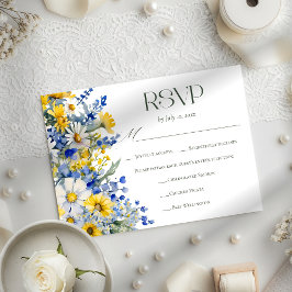 Elegant Blue Yellow Wildflower Wedding Meal Choice RSVP Karte