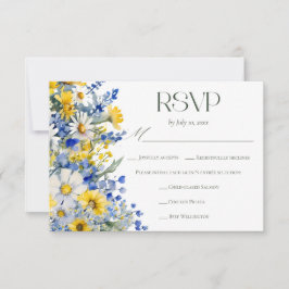 Elegant Blue Yellow Wildflower Wedding Meal Choice RSVP Karte