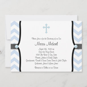Elegant Blue Zickzack Christening Einladung