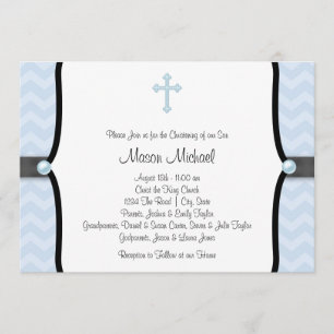 Elegant Blue Zickzack Christening Einladung