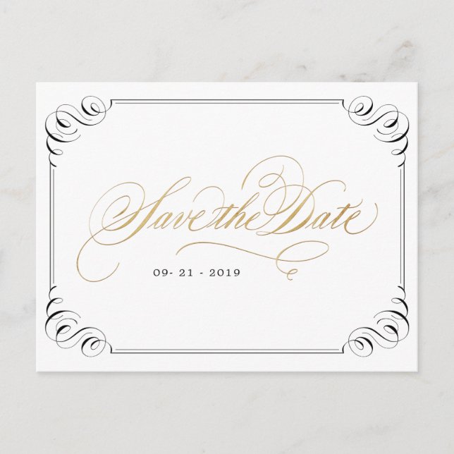 Elegant blühe Kalligraphie Save the Date Vintag Ankündigungspostkarte (Vorderseite)