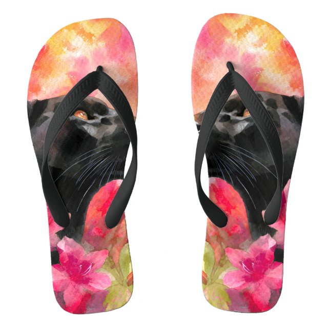 Elegant blühende Wildblume Schwarzer Panther Flip Flops (Fußbett)