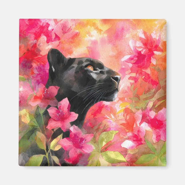Elegant blühende Wildblume Schwarzer Panther Magnet (Vorne)
