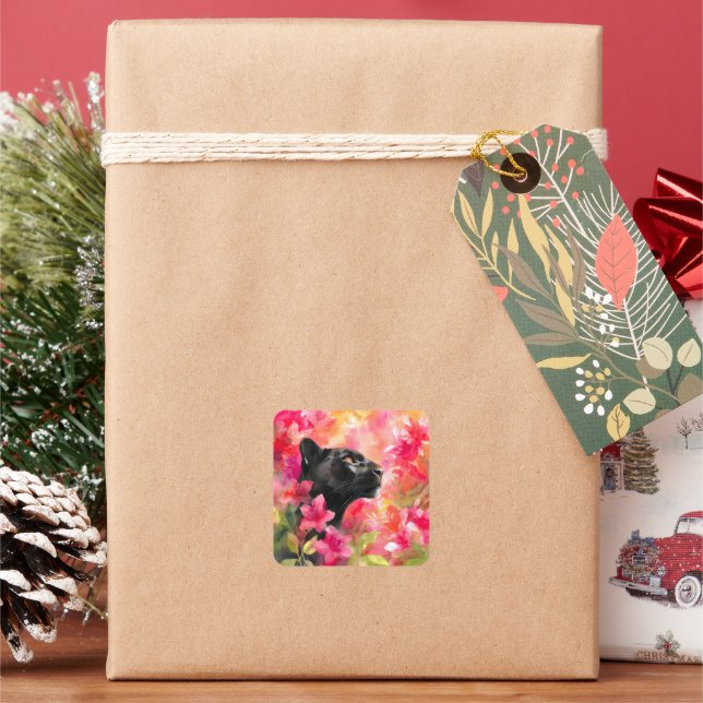 Elegant blühende Wildblume Schwarzer Panther Quadratischer Aufkleber (Feiertag)