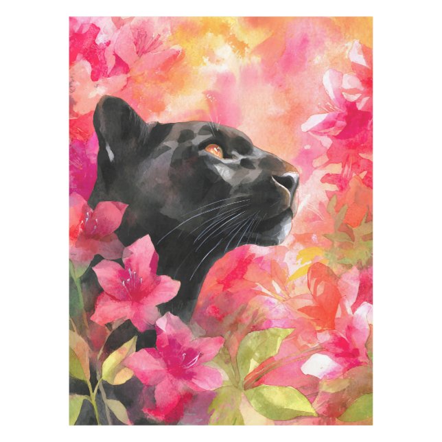 Elegant blühende Wildblume Schwarzer Panther Tischdecke (Vorderseite)