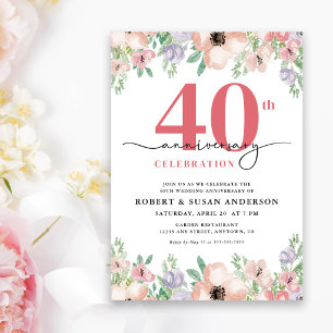 Elegant Blumig 40. Hochzeitstag Einladung